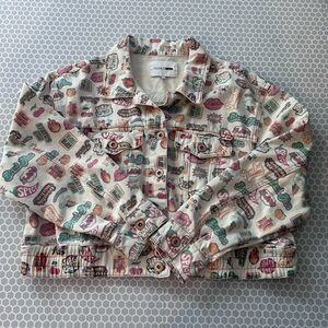Hippie Denim Jacket Multicolor Graphic 70’s Size 2X Peace Love